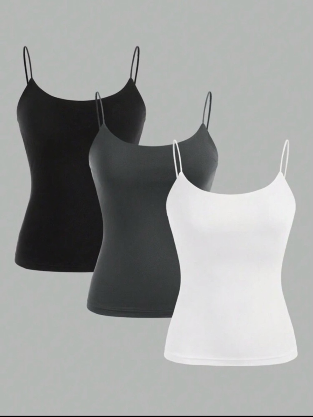 SHEIN Black Charcoal White Slim Spaghetti Strap Camisole Trio
